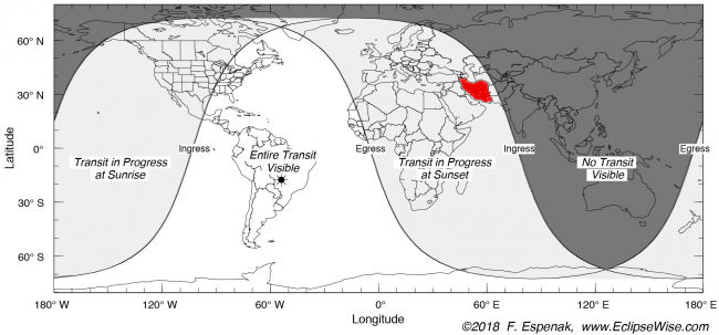 نقشه جهانی امکان سنجی رصد گذر عطارد 